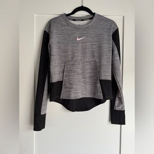 Nike Pacer Graphic Running Top Tee Long Sleeve Gray With Pink Spellout Sz Small